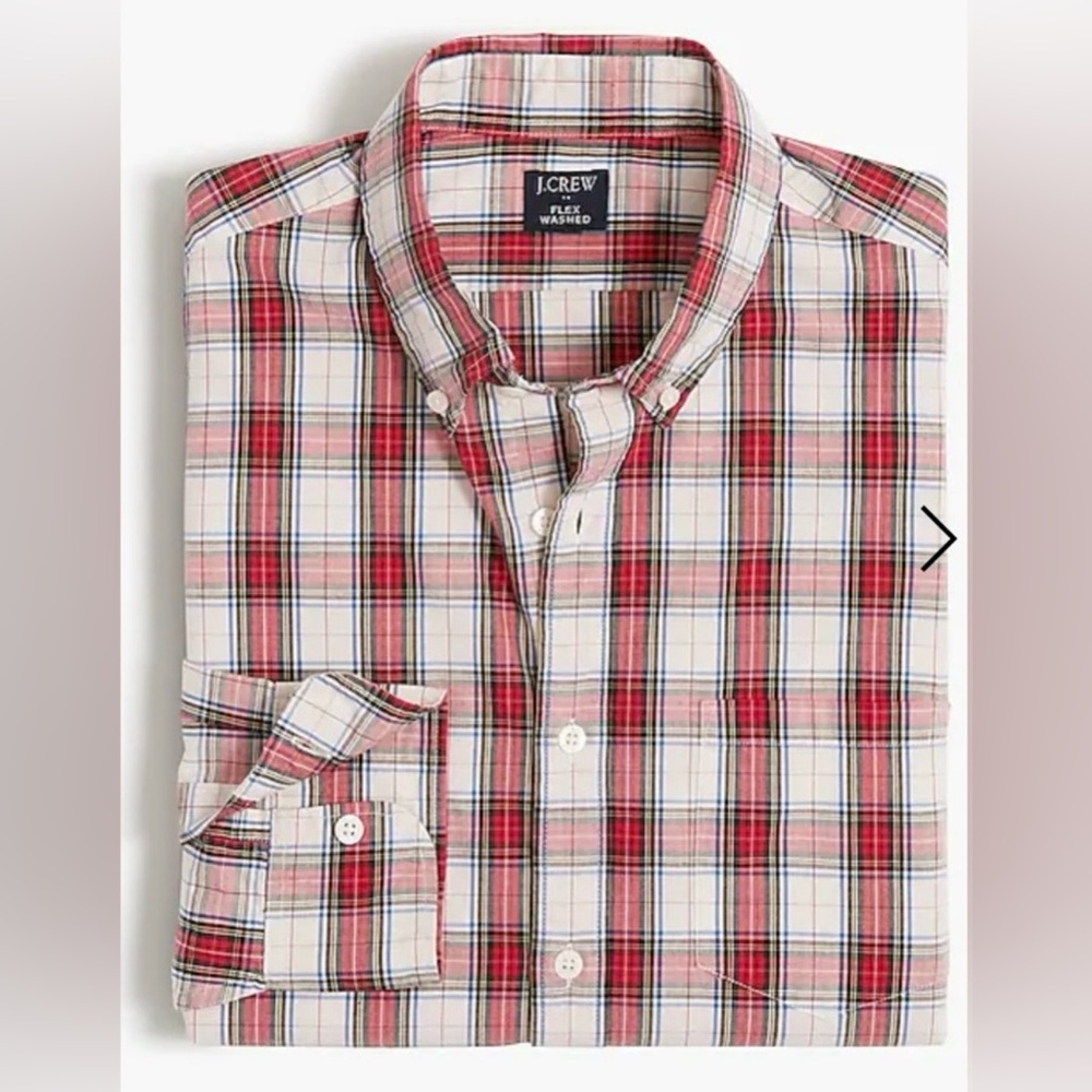 NWT J.Crew Tartan Slim Untucked-Fit Flex Casual Shirt - Ivory Festival Red BB708